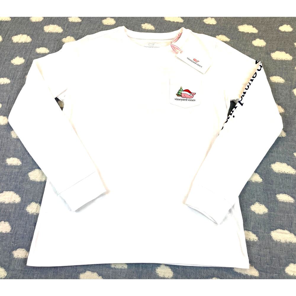 Vineyard Vines Santa Christmas Long Sleeve Pocket Tee Size X-Small NWT